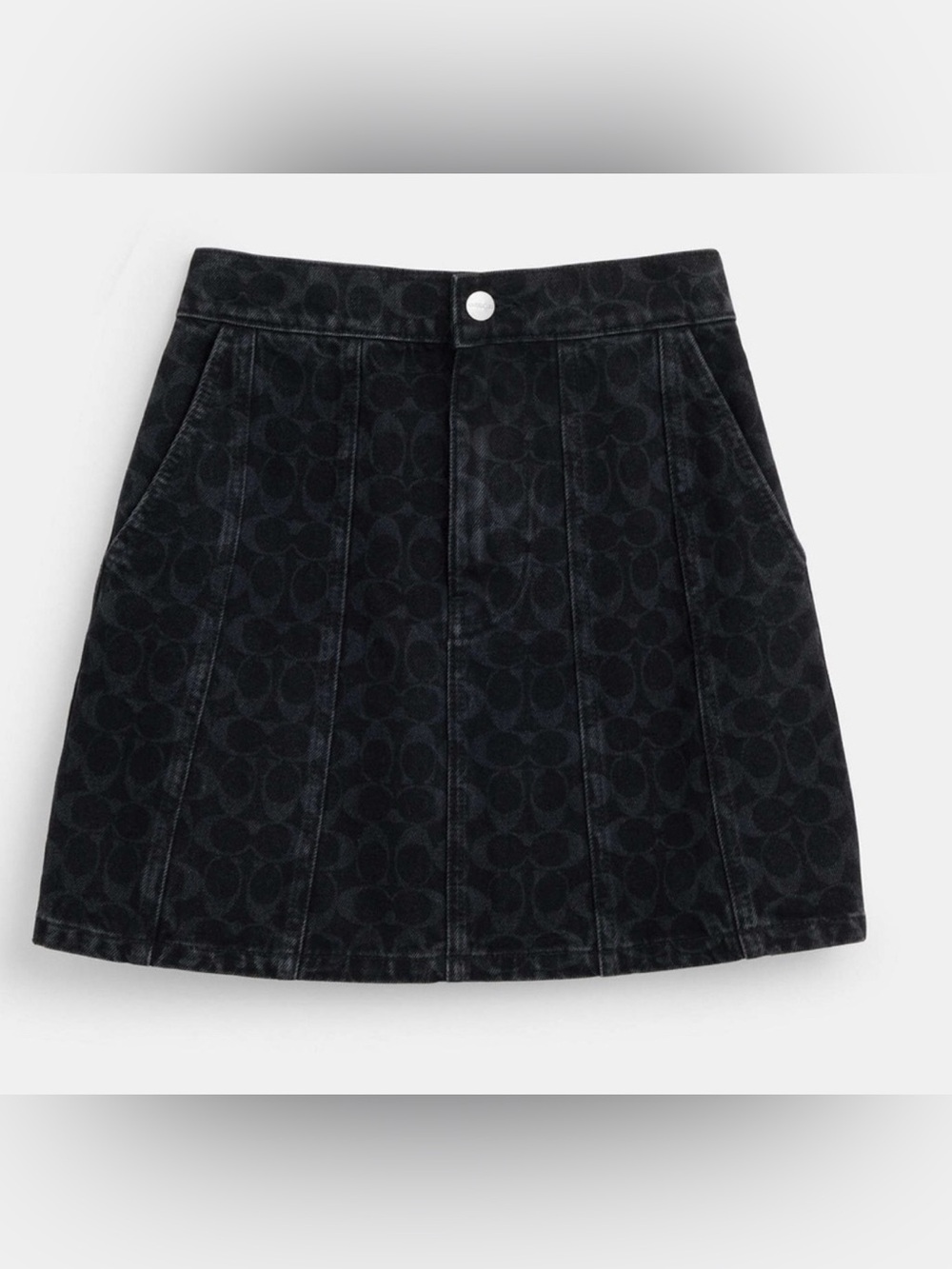 Authentic Coach Black Logo-Jacquard A-Line Skirt large $798